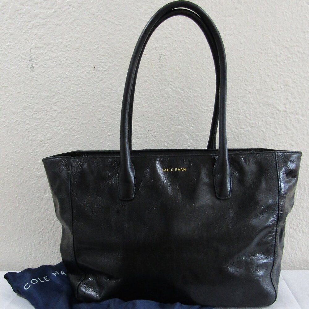 Cole Haan Black Leather Shoulder Tote Handbag with Blue Dust Bag